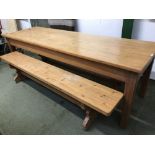 Solid pine kitchen table 77Hx240Wcm with a pair of pine benches 46H x 213Wcm