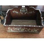 C19th Chinese rosewood letter rack with inlaid Mother of pearl decoration, 41cmL