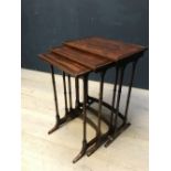 Good nest of 3 inlaid mahogany spider leg oblong occasional tables, 46cmL