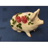 Wemyss Bovey Tracey Piglet painted by Joseph Nekola with red clover script mark in green Wemyss ware