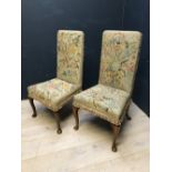 Good pair of George II style walnut side chairs with tapestry seats & backs on carved cabriole front