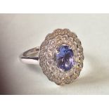 18 carat white gold, tanzanite and diamond ring, 2 carats