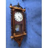 Victorian inlaid parquetry inlaid mahogany & rosewood wall clock with striking movement with