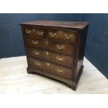 Good C18th oak straight front chest of 2 short and 3 long graduated drawers with brass handles and