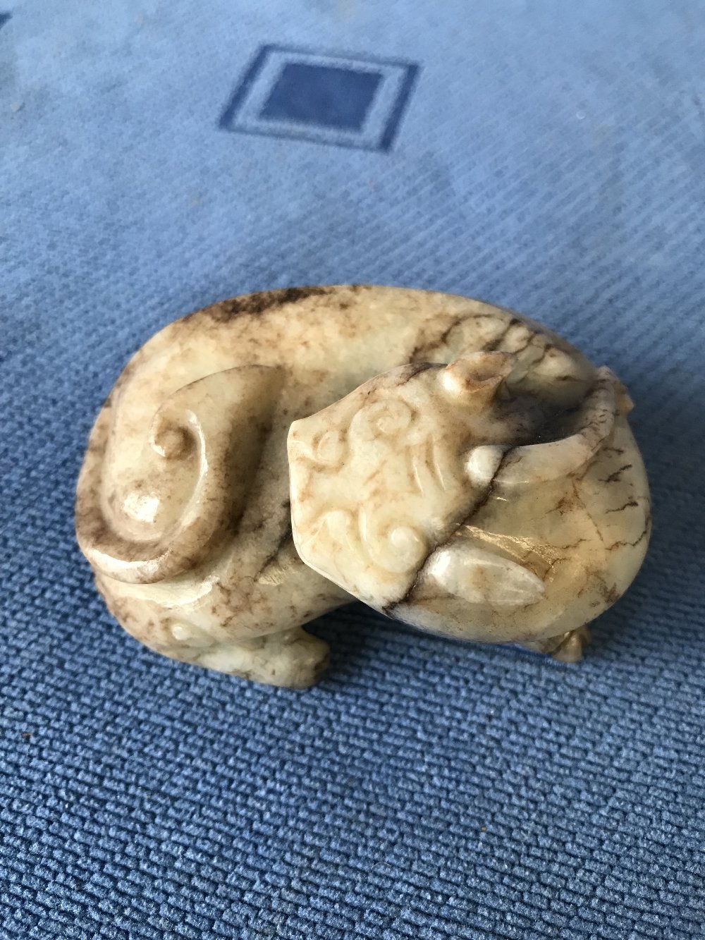 C19th Chinese carved jade recumbent ram, 7cmL