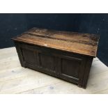 C18th oak dower chest with plain rising top and 3 plain panels to the front, 106Lcm