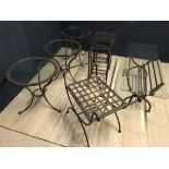 Qty of contemporary metalwork & glass side tables and a stool