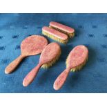 Edwardian pink shagreen brush and hand mirror set