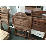 Modern Teak bistro table and pair of chairs by Alexander Rose