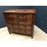 C18th Italian crossbanded & inlaid rosewood 4 drawer commode, the side panels decorated with urn