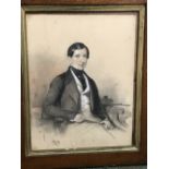 C19th crayon portrait of a seated young gentleman, signed VLIAKLEY 1844, 50x38cm in a glazed oak