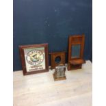 Player's Tobacco & Cigarettes advertising wall mirror, Edwardian oak & silver plated Tantalus &