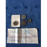 4 various British coins & The Bank of British North America banker's note dated 1847