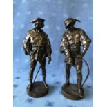 Pair of bronze figures of an Archer & Swordsman, individually labelled and both signed E. PICAULT,