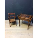 Victorian child's Windsor armchair with elm seat, stamped GS 92 & Victorian mahogany music stool