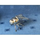 Silver plated and glass honey pot, in the form of a bee, with hinged lid in the style of Mappin &