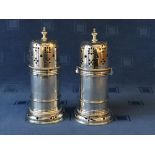 Large pair of hallmarked silver lighthouse shape casters by James Garrard of London 1893, 24 ozt