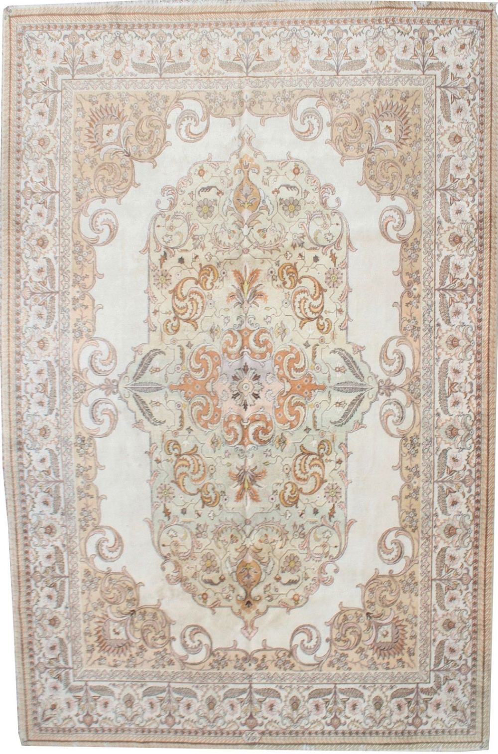 Rare Tabriz carpet, signed Benlian, Persia, with cream ground and delicate floral and leaf scroll