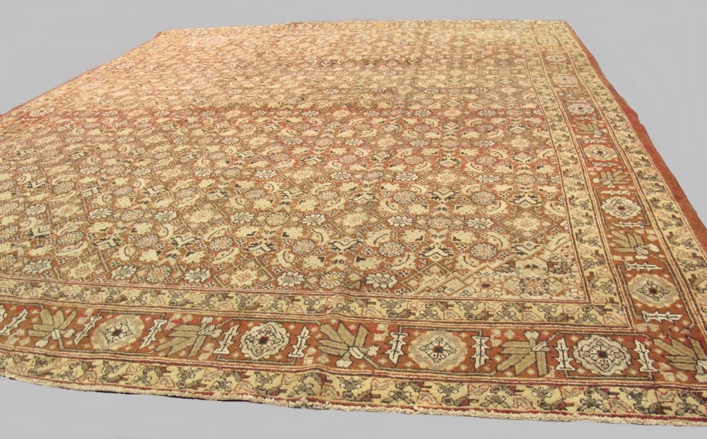 Antique Persian Tabriz carpet, circa 1900s in neutral and brown colours, 3.10x2.33m