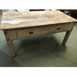 Victorian pine workbench with single central drawer 76Hx153Wcm