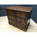 C18th oak chest of 3 long drawers with geometric moulded fronts 82Hx94Wcm