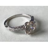 Impressive platinum set single stone diamond ring of 2.4 carats, colour G/H clarity VS