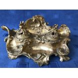 Ornate Rococo ormolu ink stand 27cmW