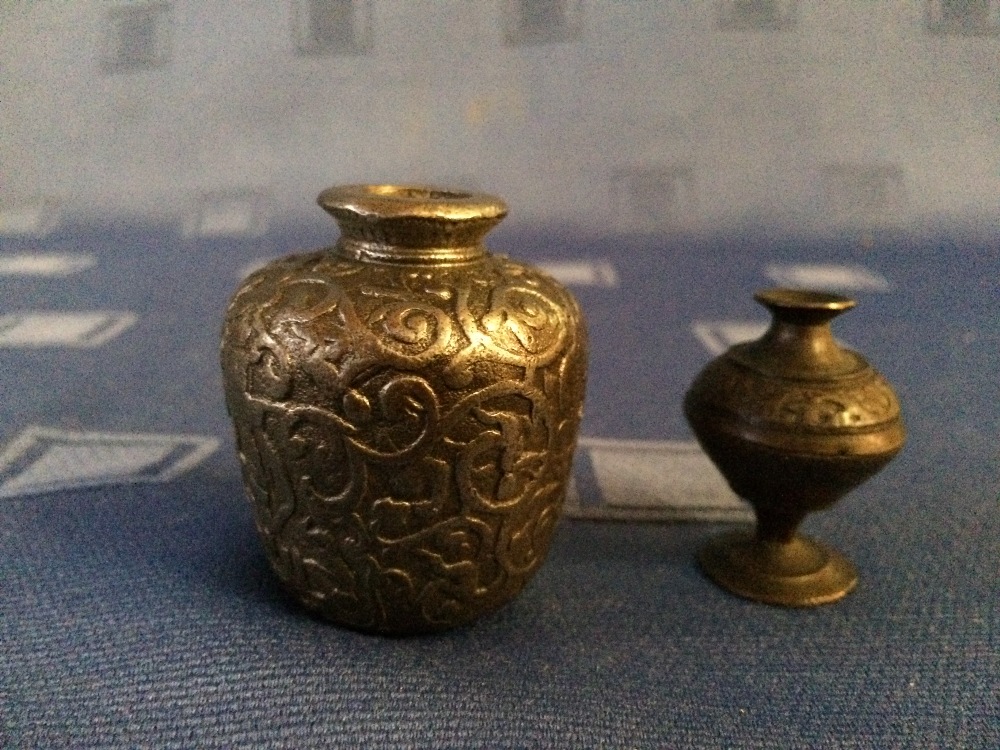 Antique metal sword pommel & miniature bronze vase