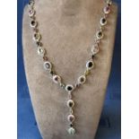 Silver and multi cultured tourmaline panelled necklace