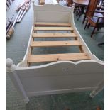 Cream painted single bed frame & white painted dressing table with mirror & stand