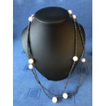Hematite faceted bead & Pearl 44" necklace