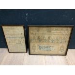 2 Edwardian samplers, 34x42 & 35x21cm, framed and glazed