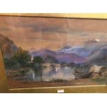 Watercolour of a Continental lake scene, bears signature M. W. Fern & 3 various pictures