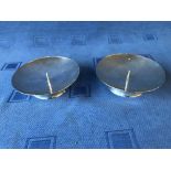 Pair of hallmarked silver modern designer priket candle stands for pillar candles by J.A.K. of