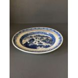 Blue & white oval dish with pierced rim, 28x24cm