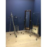 Metal shop clothes stand, 2 cheval style clothes mirrors & tripod stand (Provenance: Pakeman's Gents