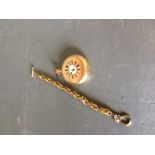 Gold plated Waltham half Hunter pocket watch & a yellow metal watch chain
