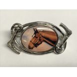 Silver & enamel set brooch with pictorial image of a horse