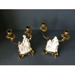 Pair of fine quality ormolu twin branch candelabra, each supporting a Parian figure group, each of a