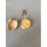 18 carat gold engraved pocket watch with key