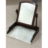 Victorian mahogany cheval mirror, a Victorian marble based mahogany bevelled wash stand mirror, oak