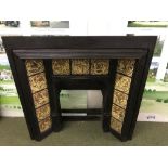 Victorian cast iron fire surround inset with 13 Minton (probably) tiles, depicting historic figures,