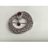 Silver & ruby snake brooch