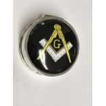 Silver pill box with enamel masonic image to the lid