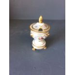 Small porcelain French condiment pot with gilt and floral decoration, 14cmH