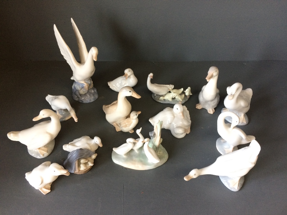 Qty of Lladro & Nao duck and swan ornaments & 2 similar