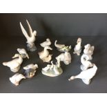 Qty of Lladro & Nao duck and swan ornaments & 2 similar