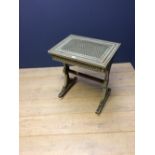 Indian Vizagapatam ivory inlaid work table, the hinged top revealing sandalwood lined & fitted