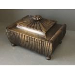 Good Regency fitted sarcophagus horn work casket, 35cmL (missing 1 bun foot)