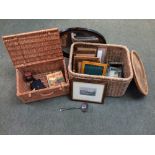 Mixed lot incl. wicker baskets, mirror, photo frames & Kodak Junior Cine, Calendar clock etc.